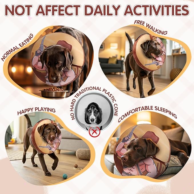 EXPAWLORER X-Large Widen Soft Dog Cone Collar - Inflatable Dog Neck Donut Collar Alternative After Surgery to Stop Licking,Adjustable Protective Recovery E Collar(Cow boy)