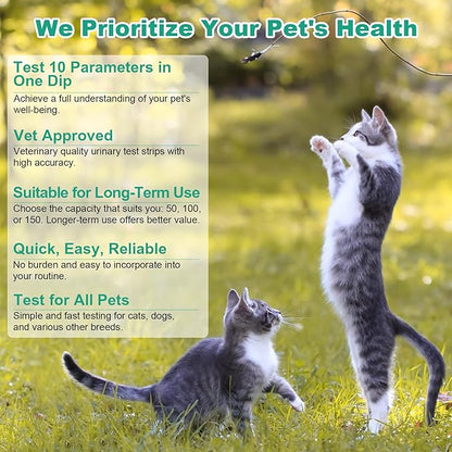 Urine Test Strips for Dogs Cats - 100 Counts Urinalysis Test Strips for Pets 10 in 1 Testing Protein Blood Leukocytes pH Nitrite and More Dog Cat Test Kit for Pets
