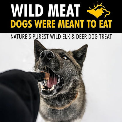 MOUNTAIN WILD Venison Jerky Training Treats for Dogs – Elk & Deer Meat Protein Dog Treat High-Value Reward – All-Natural, No Fillers, Grain-Free, No Artificial Preservatives – 8 oz (3 Pack)