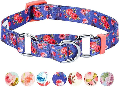 Blueberry Pet Spring Scent Inspired Rose Print Martingale Safety Training Dog Collar, Irish Blue, Medium, Heavy Duty Adjustable Collars for Dogs