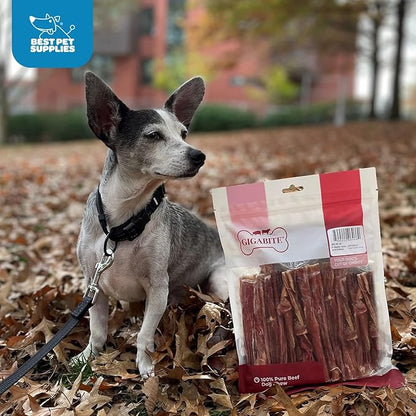 GigaBite Beef Esophagus Dog Treats - Natural Gullet Sticks for Dogs, High Protein Single Ingredient Dog Chews, Rawhide Free Dental Dog Treats for All Dog Breeds - Sticks (6 Inch), Pack of 25
