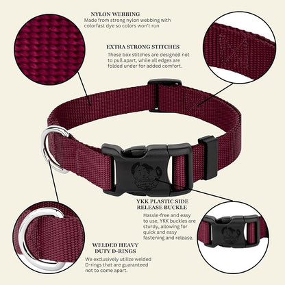 Country Brook Petz - Everyday Nylon Dog Collar for Large, Medium, and Small Dogs and Puppies - for Everyday Use in 10+ Warm Colors (Large, 1 Inch Wide, Burgundy)