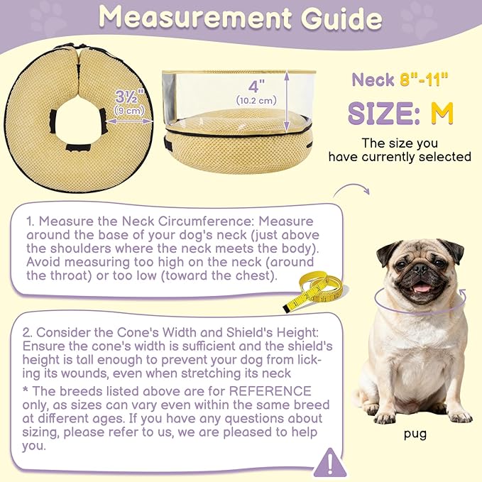 Soft Inflatable Dog Cone for Surgery Recovery, Protective Dog Donut Collar with Shield to Stop Licking Wounds, 2-in-1 Patented Comfort Blow-Up Collar for Small and Medium Pets (Khaki, M)