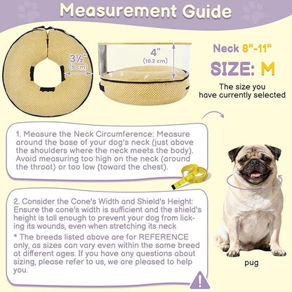 Soft Inflatable Dog Cone for Surgery Recovery, Protective Dog Donut Collar with Shield to Stop Licking Wounds, 2-in-1 Patented Comfort Blow-Up Collar for Small and Medium Pets (Khaki, M)