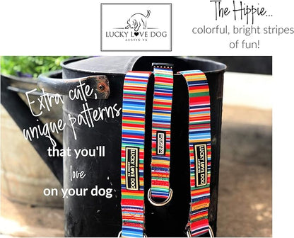 Lucky Love Dog Martingale Dog Collar - Adjustable, No-Slip, Durable, & Soft Webbing Collar for Male and Female Dogs Ideal for Training & Walking - Hippie, Large
