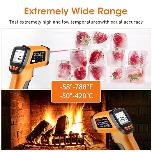 Infrared Thermometer Gun -58°F to 788°F, Laser Temperature Gun with Adjustable Emissivity, Non Contact Laser Thermometer for Cooking/BBQ/Pizza Oven/Grill & Engine - Heat Temperature Gun