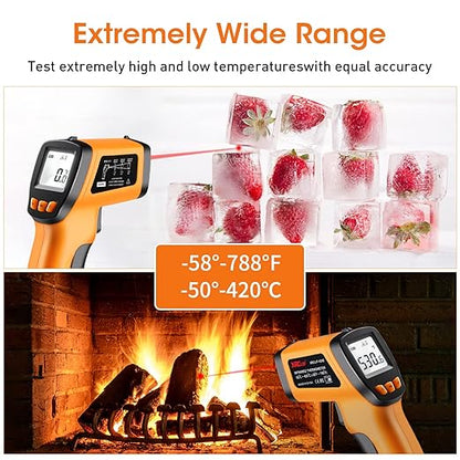 Infrared Thermometer Gun -58°F to 788°F, Laser Temperature Gun with Adjustable Emissivity, Non Contact Laser Thermometer for Cooking/BBQ/Pizza Oven/Grill & Engine - Heat Temperature Gun