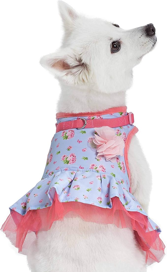 Blueberry Pet Soft & Comfy Floral No Pull Dog Harness Dress, Small Dog Harness, X-Small, Adjustable, Lightweight, Pastel Blue