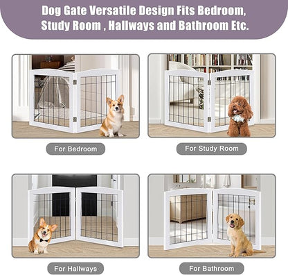 LZRS 2-Panel Freestanding Foldable Wood Dog Gate – Solid Wood & Steel Wire, Chew-Resistant Pet Barrier for Indoor Use, Ideal for Small to Medium Dogs, White