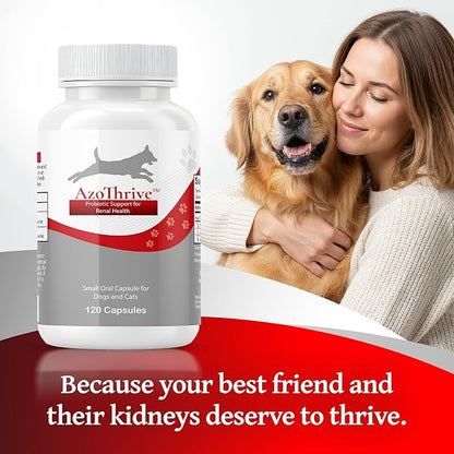 AZOTHRIVE - Kidney Probiotic Support Supplement for Cats and Dogs - 18 Billion CFU - Manage Renal Toxins - CKD - Made in USA - No Refrigeration Needed - 120ct Easy to Swallow Small Oral Capsules