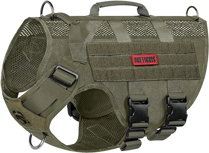 OneTigris No Pull Tactical Dog Harness for Medium Dogs, Aire Mesh Service Dog Harness Breathable Military Dog Molle Vests with Handles, Service Dogs Vest Harness for Walking Hiking Training
