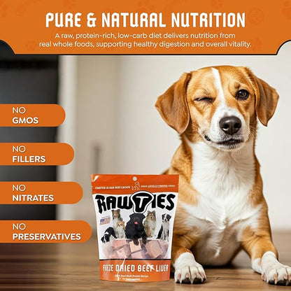 Premium Freeze-Dried Raw Beef Liver for Dogs – 100% USA-Sourced Raw Meat Dog Food – Grain-Free, No Fillers, High Protein Nutrition for Small & Large Breeds