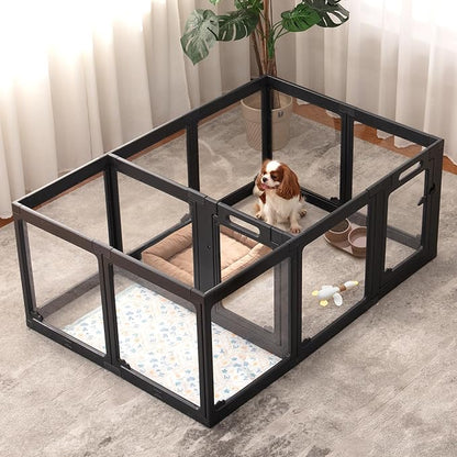 Acrylic Dog Playpen Indoor, Cloud Design Clear Dog Play Pen for Puppies and Small Dogs, Easy Assembly & Clean Puppy Pen (23.6", 12 Panels, Black)