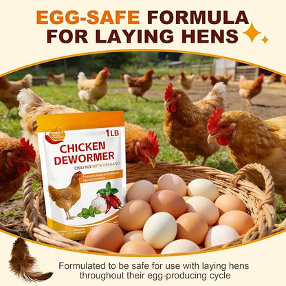Natural Chicken Dewormer with Chili Powder, Herbal Poultry Care Blend, Safe for Laying Hens, 1 lb Bag