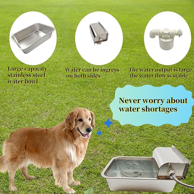 Automatic Water Dispenser for Dogs Large, Outdoor Dog Water Dispenser, 304 Stainless Steel Auto Filling Dog Water Bowl, Suitable for Horses, Chickens, Dogs, Livestock, Easy to Clean