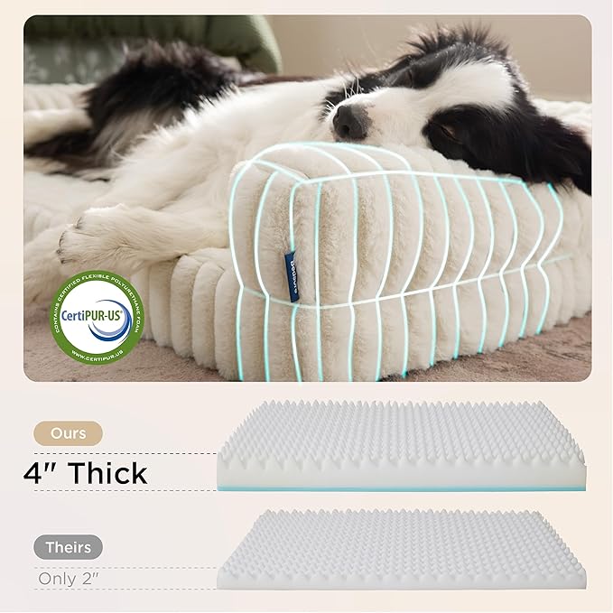 Bedsure ComfyFleece™ Orthopedic Dog Beds for Extra Large Dogs, Waterproof Memory Foam XL Pet Bed with Sides, Non-Slip and Egg-Crate Foam Big Dog Couch Sofa with Washable Corduroy Cover, Cream