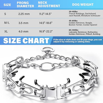 Prong Collar for Dogs, Adjustable Dog Training Collar with Quick Release Buckle for Small Medium Large Dogs (S/Neck Girth 11.2"-14.5")