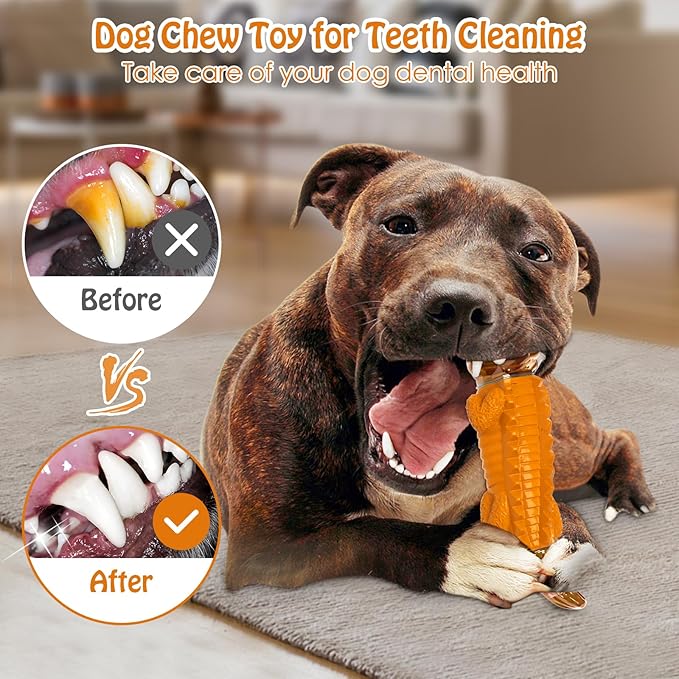 Dog Toy for Aggressive Chewers – Dog Chew Toy for Small&Medium & Large Dogs, Tough Dog Toy for Boredom & Anxiety Relief（Orange）