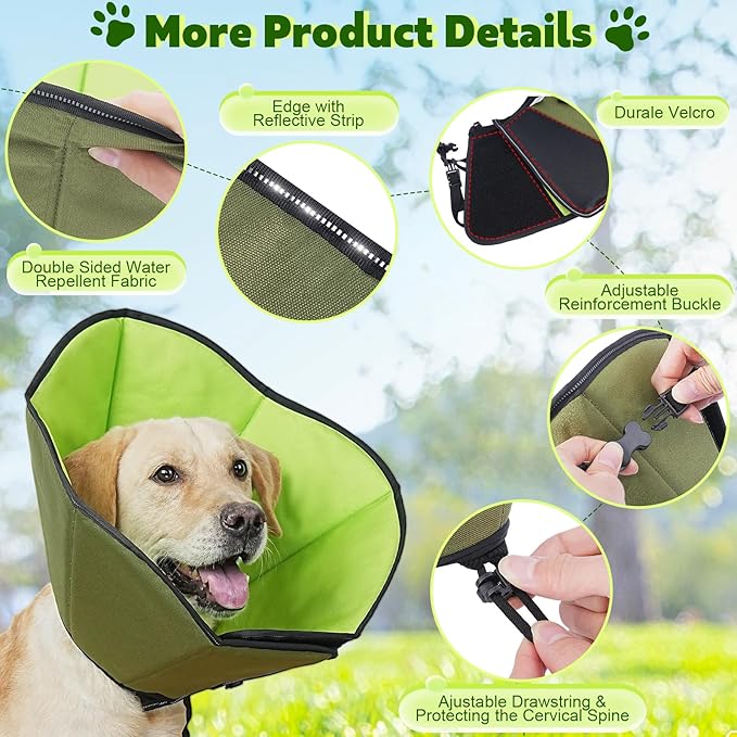 Soft Dog Cone After Surgery: Recovery Collar for Dogs to Stop Licking - Fabric Head Cones for Pet Adjustable Neck Elizabethan Alternative Fits Large Medium Breed