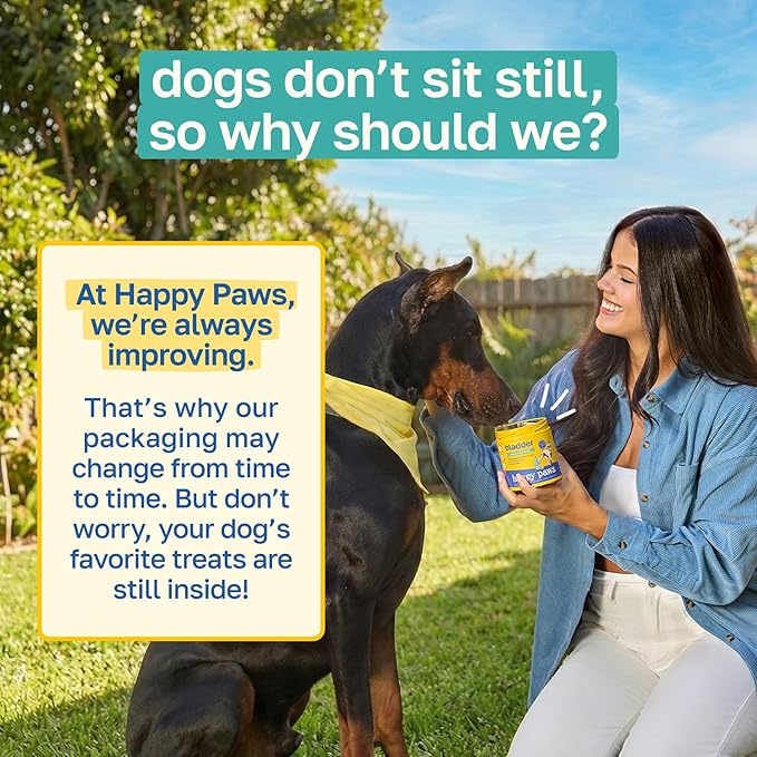 Happy Paws Bladder Supplement, Dog Urinary Tract Supplements & Kidney Support with Cranberry & Antioxidants, Soft Chews for All Breeds & Ages, Vegan Chicken Flavor, (100 Chews)