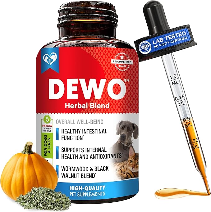 Natural Intestinal Defense for Dogs, Puppies & Cats, Kitten – Herbal Cleanse with Wormwood, Black Walnut – Promotes Healthy Gut – Advanced Broad Spectrum Formula for Large, Medium Small para Perros
