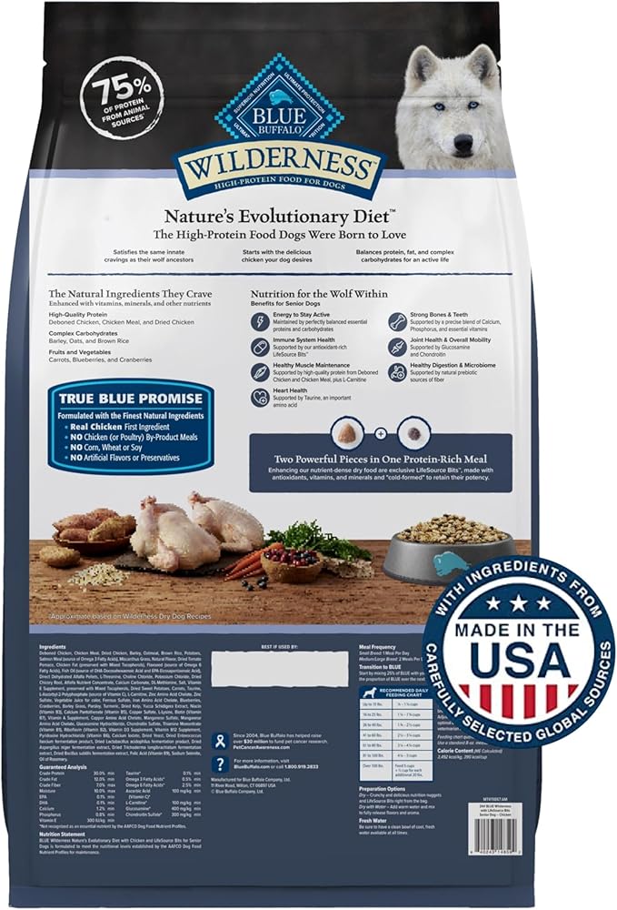 Blue Buffalo Wilderness Senior High Protein Dry Dog Food Wholesome Grains with Ingredients Chicken