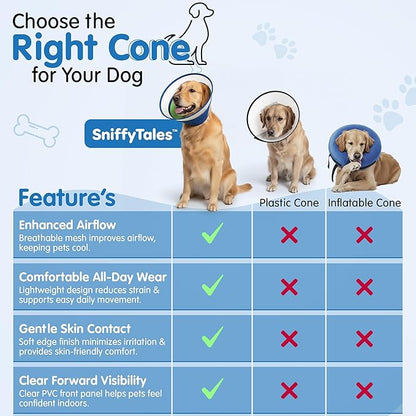 Soft Dog Cone Collar After Surgery – Adjustable Recovery Cone for Medium & Large Dogs – Double-Layer Protective Elizabethan Collar for Wound Protection & Licking Prevention – Comfortable - Blue