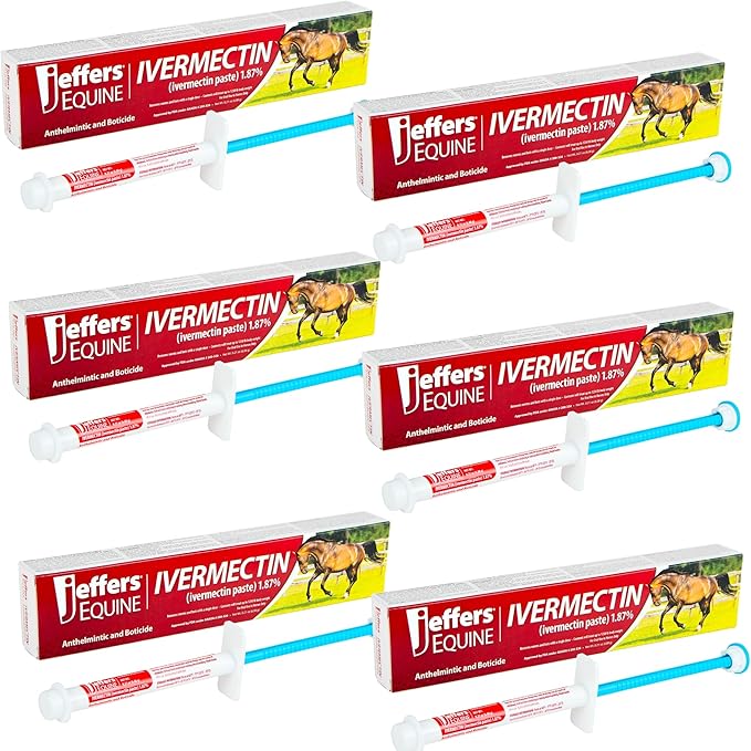 Jeffers Ivermectin Gel Dewormer for Horses - Apple Flavored, Broad Spectrum Dewormer Paste - Effective Parasite Control for Worms, Pinworms, Bots & More - Safe for Equine of All Ages- 6 Pack