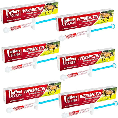 Jeffers Ivermectin Gel Dewormer for Horses - Apple Flavored, Broad Spectrum Dewormer Paste - Effective Parasite Control for Worms, Pinworms, Bots & More - Safe for Equine of All Ages- 6 Pack