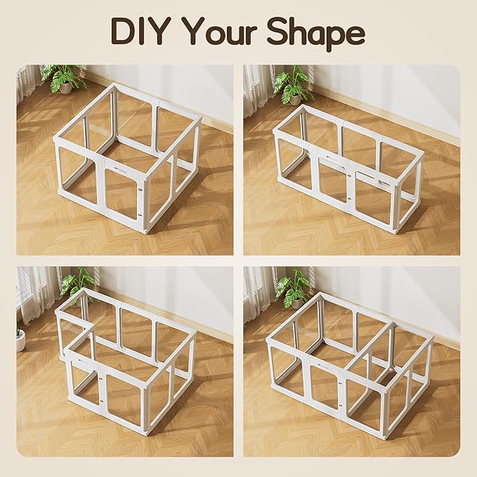 Jalove 30" H Clear Dog Playpen Acrylic Puppy Playpen Indoor, Easy Assemble Cat Rabbit Ferret Pet Play Pen with Door, Plastic Dog Fence Kennel Whelping Cage Enclosure White 2PCS