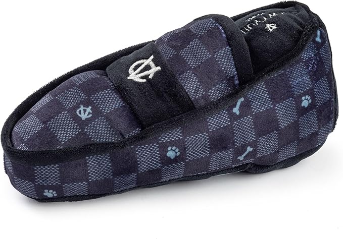 Haute Diggity Dog Chewy Vuiton Loafer Plush Squeaky Dog Toy, Soft Durable Designer-Inspired Stuffed Puppy Chew Toys for Small & Medium Dogs, Machine-Washable (Black Checker) One Size