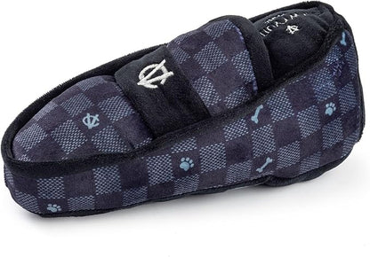 Haute Diggity Dog Chewy Vuiton Loafer Plush Squeaky Dog Toy, Soft Durable Designer-Inspired Stuffed Puppy Chew Toys for Small & Medium Dogs, Machine-Washable (Black Checker) One Size