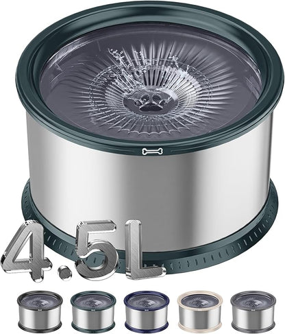 4.5L/1.2Gal Dog Water Bowl, No Spill Stainless Steel Slow Water Bowl for Medium Large Dogs, Large Capacity Splash Proof Slow Drinking Water Bowls with Anti-Slip Mat for Mess Drinkers, Green