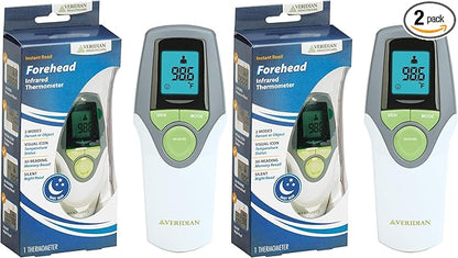 Veridian Healthcare Infrared Thermometer | Forehead Measurements | 1-Second Readout | Hygienic Non-Contact | Whole Family Care | 3-Year Warranty (Pack of 2)
