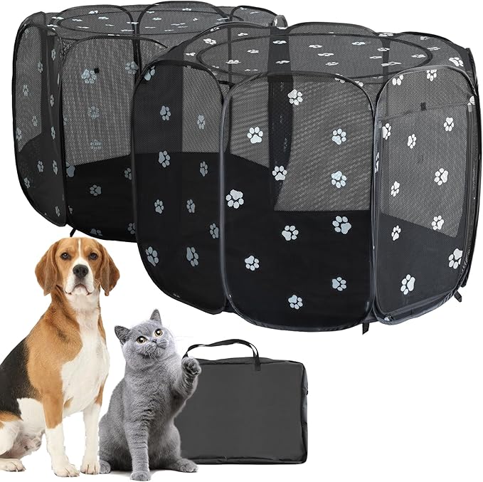 2-in-1 Cat Playpen, Pop Up Dog Pet Playpen for Indoor Outdoor Cats Enclosed, Portable Pet Playpen, Kitten Puppy Foldable Play Pen Cat Dog Tent Crate Cage Kennel(No Divider, Unified Space)