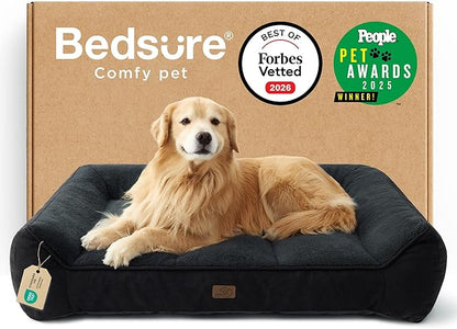 Bedsure SupportMax™ XL Plus Orthopedic Dog Beds Large Sized Dog - As Seen on TV Extra Thick Supportive Dogs Couch with Waterproof Washable Cover, Jumbo Comfort Pet Sofa with Soft Sherpa, Black, 48"