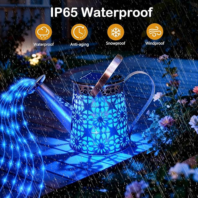 YJFWAL Solar Watering Can Lights Replacement Top, 3.6in Round Panel with 3.5Ft 80 Led Copper Wire String Lights for Solar Lantern Water Can Battery Box Accessories