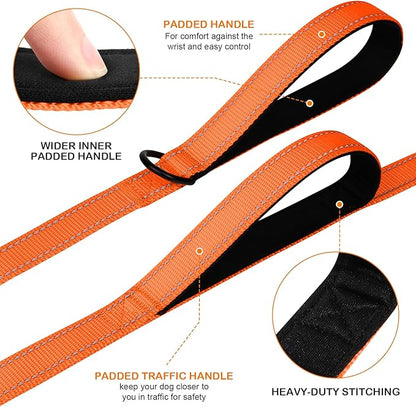 Joytale Dog Leash Heavy Duty for Large Dogs that Pull, Double Handle for Traffic Control, Double-Sided Reflective Leashes for Large Medium Dogs Night Safety, 5FT, Orange
