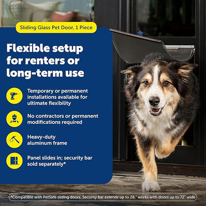 PetSafe Sliding Glass Pet Door - No-Cut DIY Install Doggy Door for Renters - Aluminum Frame - Adjustable Height 75 7/8" to 80 11/16" - Ideal for Large Dogs Up to 100 lb - Black