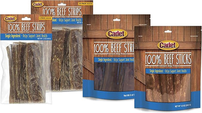 Cadet 100% Beef Strip Long Lasting Chews for Dogs, Single Ingredient Beef Esophagus Dog Treats, Natural High Protein Rawhide Alternative for Small & Large Dogs, 2.8 Ounce