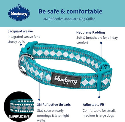 Blueberry Pet 3 Colors 3M Reflective Jacquard Neoprene Padded Adjustable Dog Collar, Peacock