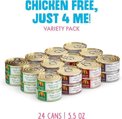 Weruva Classic Dog Food, Variety Pack, Chicken Free, Just 4 Me, Wet Dog Food, 5.5oz Cans (Pack of 24)