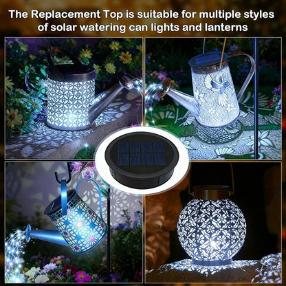 YJFWAL Solar Watering Can Lights Replacement Top, 3.6in Round Panel with 3.5Ft 80 Led Copper Wire String Lights for Solar Lantern Water Can Battery Box Accessories