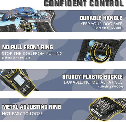 Auroth Tactical Dog Training Harness No Pulling Front Clip Leash Adhesion Reflective K9 Pet Working Vest Easy Control for Small Medium Large Dogs Blue Camo S
