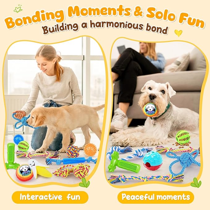 KIPRITII 25 Pack Dog Toys Set – Ideal for Teething, Entertainment & Interactive Play, Includes Puppy Toys, Rope Toys, Treat Balls and Squeaky Dog Toys