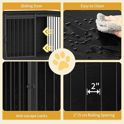 Hzuaneri 78" Dog Crate Furniture for 2 Dogs, Double Dog Cage with Divider, Wooden Heavy Duty Dogs Kennel, Pet Cage with Barn Door, TV Stand for Large Small Medium Pet, Black DFC83704B