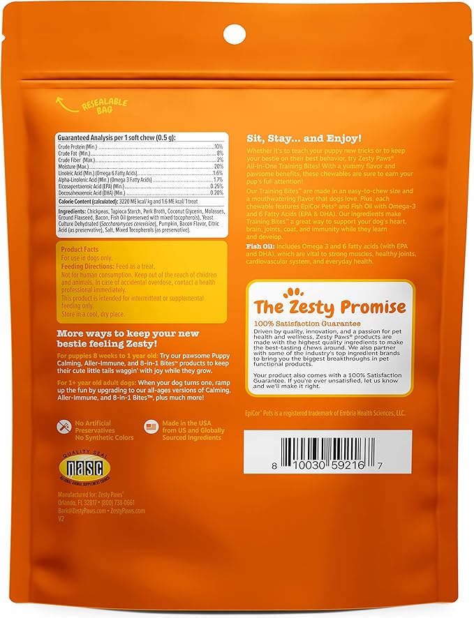 Zesty Paws Training Treats for Dogs & Puppies - Dog Treats for Training - Healthy Dog Chews for Hip, Joint & Muscle Health - for All Breeds and Ages - Bacon Flavor - 12oz