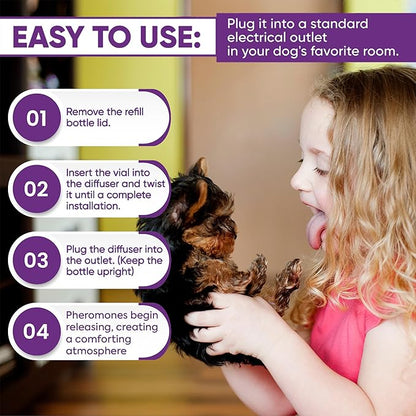 TopSum Calming Diffuser for Dog: Dog Pheromones Calming Diffuser Plug for Stress, Barking, Chewing, Pee Accidents & Separation Behaviors (Purple– 3 Diffusers + 3 Refills)
