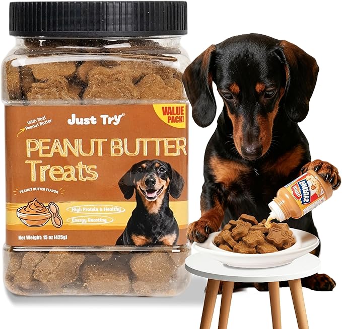 Just Try 15 OZ Dog Biscuits Peanut Butter Flavor Energy Boosting Immune Support Training Treats Healthy Dog Treats