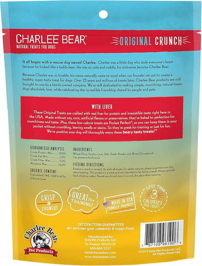 Charlee Bear Original Crunch Dog Training Treats, Liver Flavor, 3 Calories Each, Low Calorie Natural Rewards for Puppies to Adult Dogs, Made in USA, 16 oz (4-Pack)